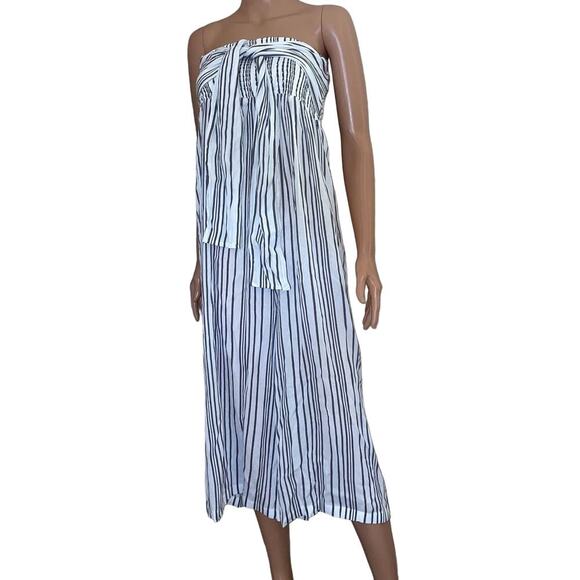 Lascana Tie Front Culotte Jumpsuit wide leg strapless wuite blue Romper SZ 4 - Picture 2 of 12